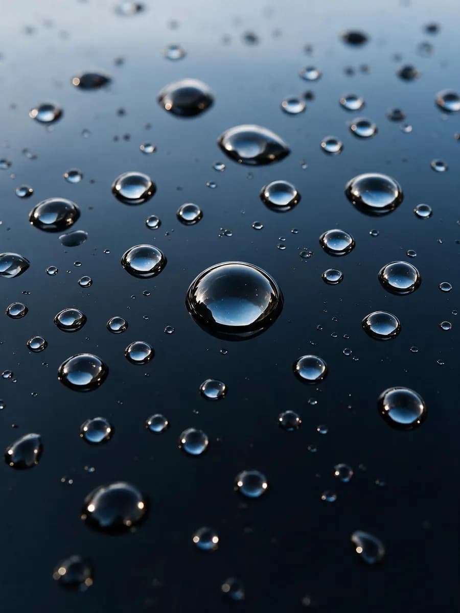 Gotas de água sobre pintura azul protegida