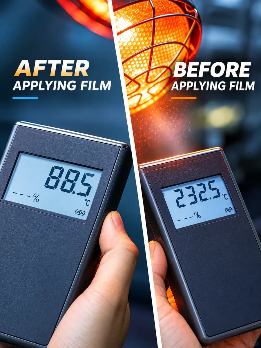 Teste de calor com termômetro antes e depois da aplicação da película